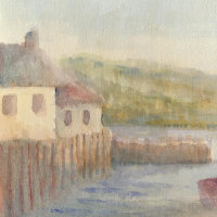 Lyme Regis, Dorset - Houses and Jetty - Watercolour Coastal Landscape Painting - Staines on Thames Artist John Hart Mills