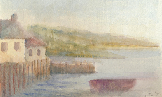 Lyme Regis, Dorset - Houses and Jetty - Watercolour Coastal Landscape Painting by Staines on Thames Artist John Hart Mills