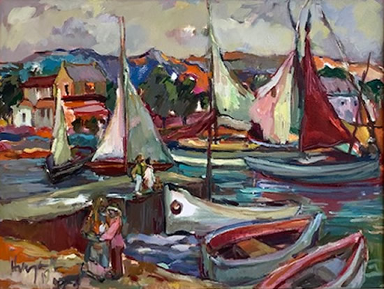 French Harbour - Painting by Weybridge Art Society Member - Elmbridge Surrey Artist Hildegarde Reid
