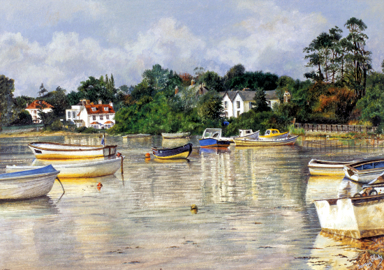 Boats Moored in Lymington Harbour Hampshire - Acrylic Painting - Surrey Artist Jacqui Slade