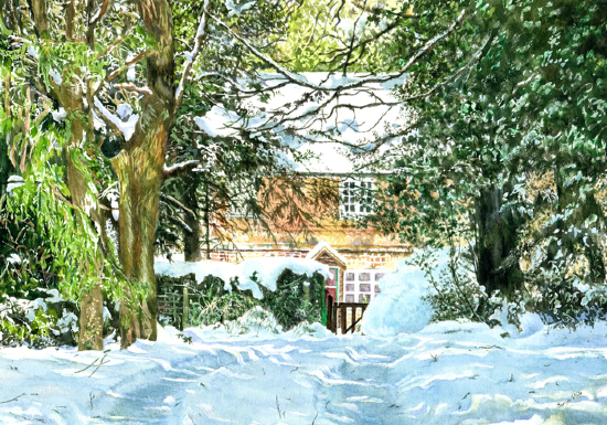 Boxhill - National Trust - Snowy Winter Scene - Available as Fine Art Print and Greetings Card - Surrey Artist Jacqui Slade