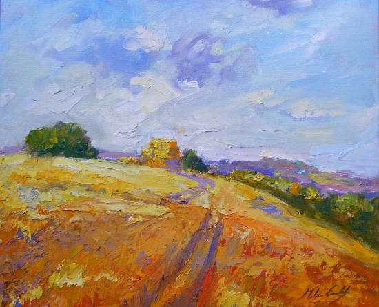 Fields of Gold - Autumnal Countryside Scene - Oil Painting by Surrey Artist Melanie Cambridge