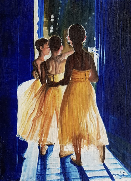 Ballerinas Waiting in the Wings - Oil Painting - Croydon Art Society Artist Mandy Gomm