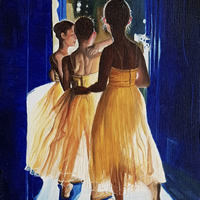 Ballerinas Waiting in the Wings – Original Oil Painting – Croydon Art Society Artist Mandy Gomm