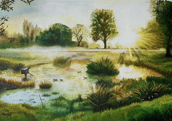 Sunrise at Bradmore Pond - Oil Painting - Coulsdon Surrey Artist Mandy Gomm