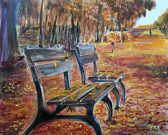 Redhill Surrey Landscape Artist Dipen Boghani - Autumn Trees and Chairs
