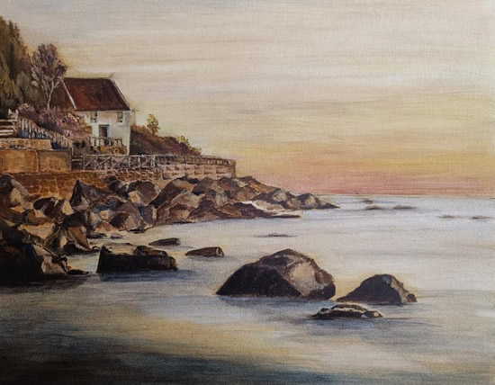 Redhill Surrey Seascape Artist Dipen Boghani - Sunset - Rocky Coastline - Stony Landscape