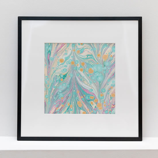 Framed Art - Flow - Cotton Paper Marbled Painted With Oil Paints - Dorking Surrey Artist - Ebru Kocak