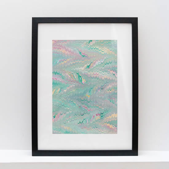 Framed Art - River - Cotton Paper Marbled Painted With Oil Paints - Dorking Surrey Artist - Ebru Kocak