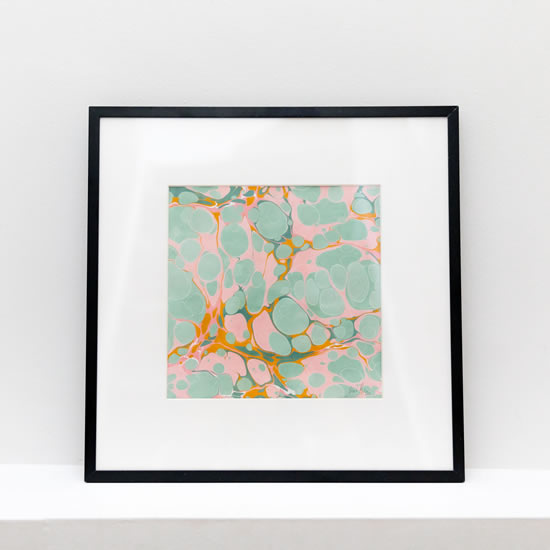 Framed Artwork - Cells - Cotton Paper Marbled Painted With Earth Pigment Paints - Dorking Surrey Artist - Ebru Kocak