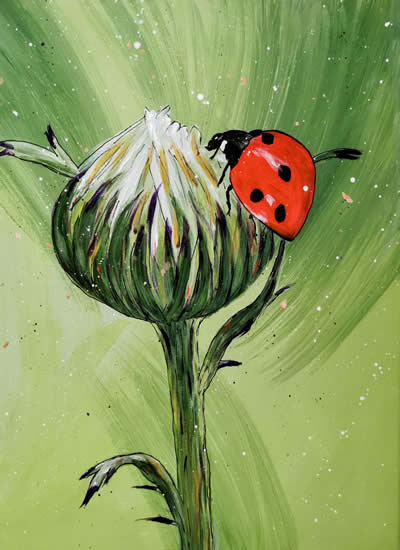 Ladybird on Artichoke - Original Acrylic and Ink on Canvas
