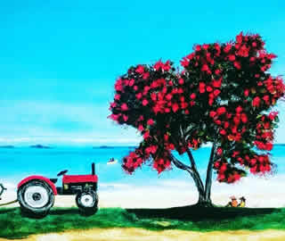 Tractor and Tree Countryside Painting Original Artwork by Surrey Artist Susan Fenwick