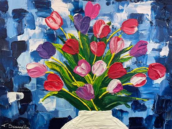 <br />
Tulips by Palette Knife Painting - Art Prints For Sale - Woking Artist Teresa Scannella - Surrey Artists Gallery