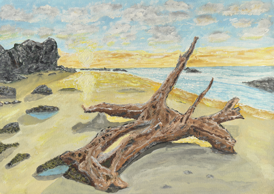 Driftwood on Beach at Sunset - Painting by Woking Surrey Artist Chris Grace