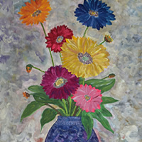 Gerberas in Vase – Painting of Flowers in Gouache – Woking Surrey Art Gallery – Chris Grace