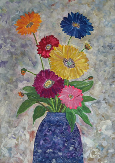 Gerberas in Vase - Painting of Flowers in Gouache - Woking Surrey Art Gallery - Chris Grace