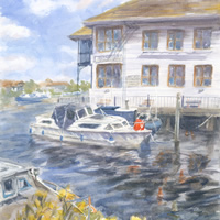 Turks Pier, Kingston upon Thames – River Thames Watercolour by Surrey Landscape Artist Nadia Poe