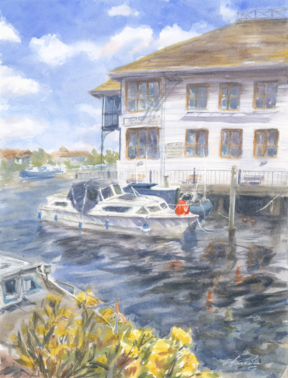 Turks Pier, Kingston upon Thames - River Thames Watercolour by Surrey Landscape Artist Nadia Poe Turks Pier, Kingston upon Thames - River Thames Watercolour by Surrey Landscape Artist Nadia Poe