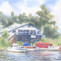 Weybridge Mariners Club - River Thames Watercolour - Surrey Landscape Artist Nadia Poe